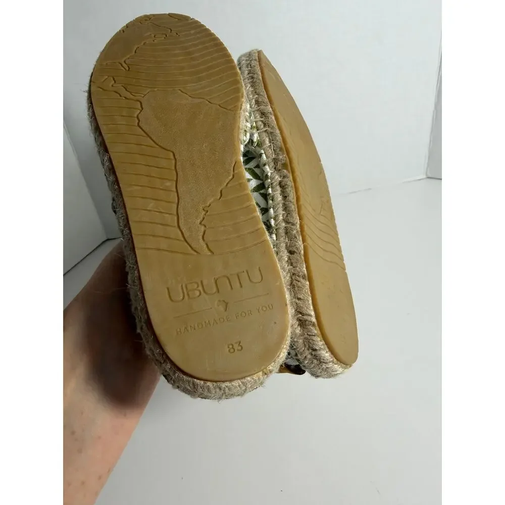 NWOB Ubntu Espadrilles Green Chevron Print Womens Size 7